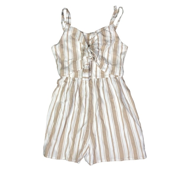 Mayoral striped short romper linen cotton blend striped twist tie front - Picture 1 of 8